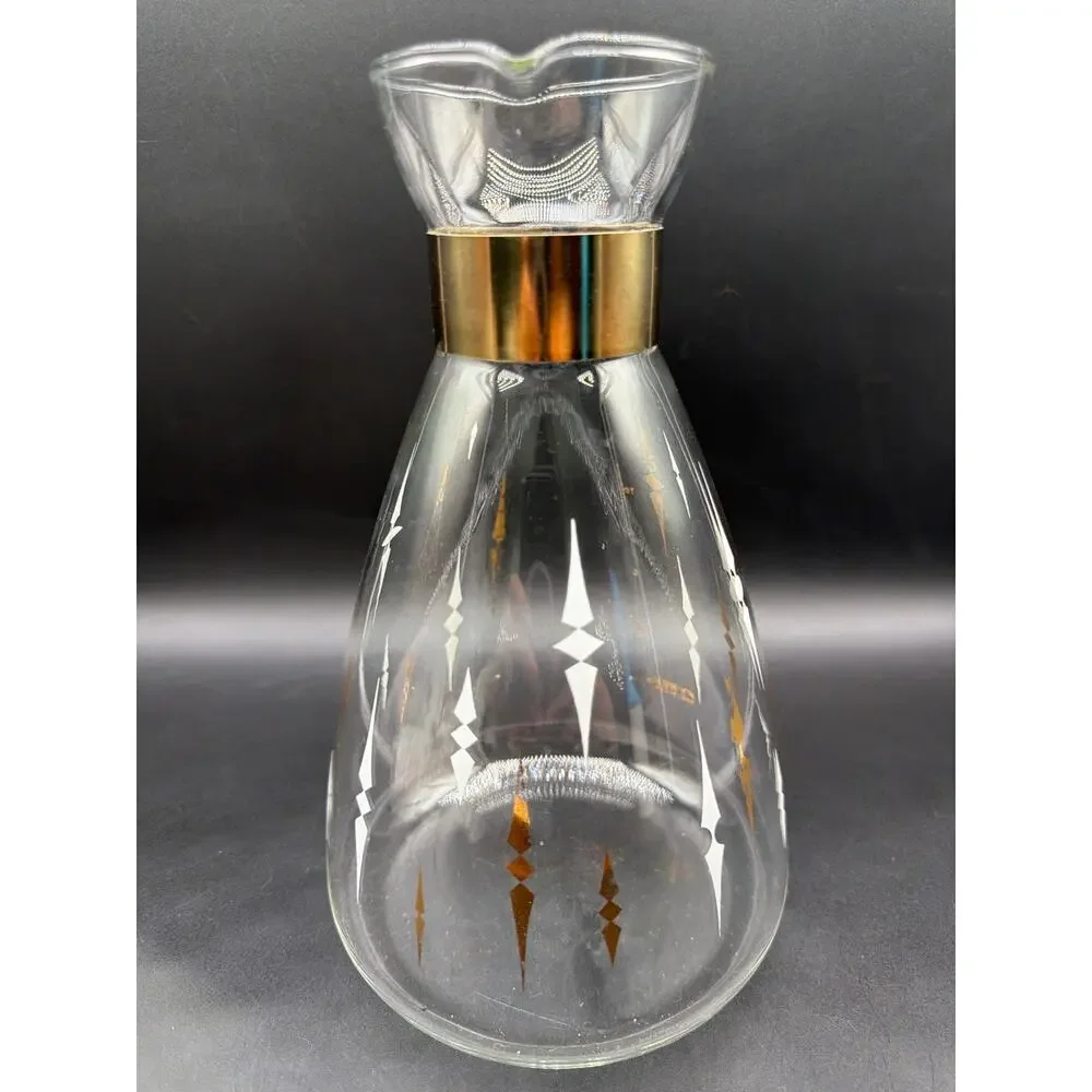 Vintage Pyrex 494 4 Cup Atomic Diamond Gold White Glass Coffee Carafe MCM USA